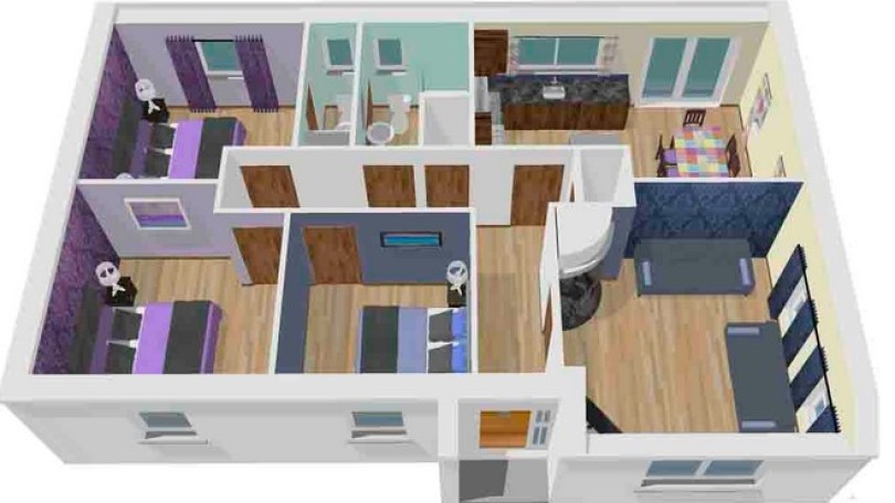 Denah Rumah Mungil 3 Kamar Tidur 3D dan Cara Membuatnya | Arsitek Indo